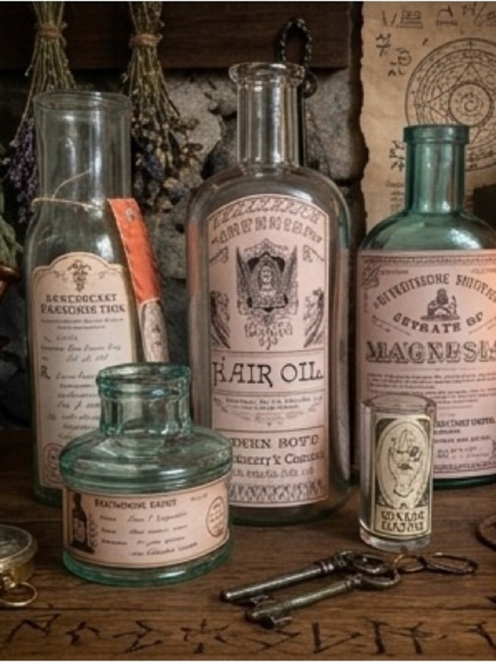 Antique Glass witchy Apothecary bottles